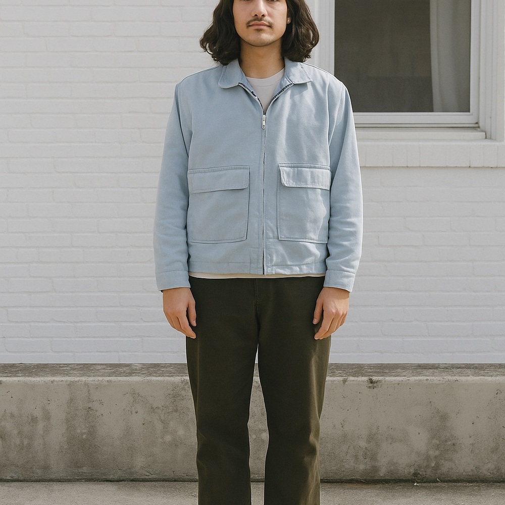 Zara Unisex Vintage-Inspired Light Blue Utility Oversized Jacket, Size Large